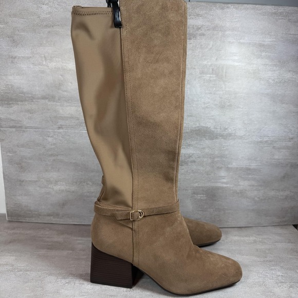 Blondo Twyla Waterproof Boots Womens Size 10M Taupe Suede Leather Block Heel Zip - Picture 1 of 14